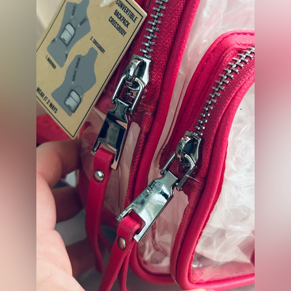 Madden NYC Clear Mini Convertible Backpack Fuchsia NWT - Picture 8 of 10
